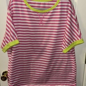 Womens Oversized Striped Tee Shirt Summer Casual Color Block Half Sleeve Crew